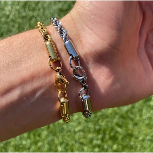 Vòng Tay Dây Xoắn Bằng Thép Không Gỉ Màu Vàng / Bạc Phong Cách Hip Hop Punk Cổ Điển Thời Trang Cho Nam