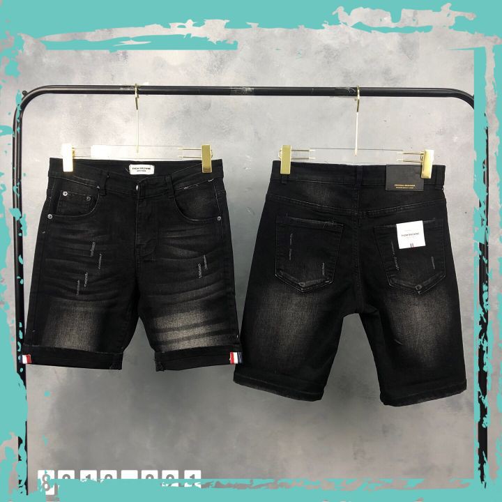 Quần bò ngố nam THOM đen trơn ,quần short jean chất co giãn nhẹ có đủ sz 40-75kg mặc phong cách cá tính hot trend 8018