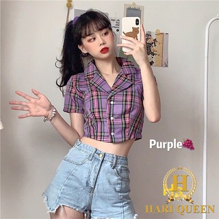 Áo kẻ cổ véc croptop HSU0620