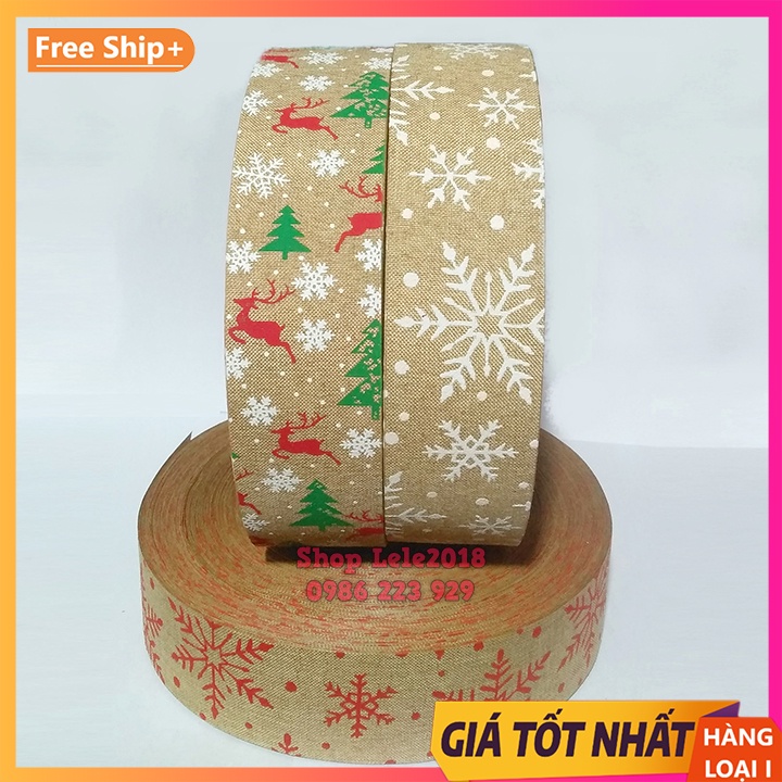 ❤️Cuộn 5m❤️ Ruy băng vải lanh cao cấp họa tiết giáng sinh Noel [size 5cm]