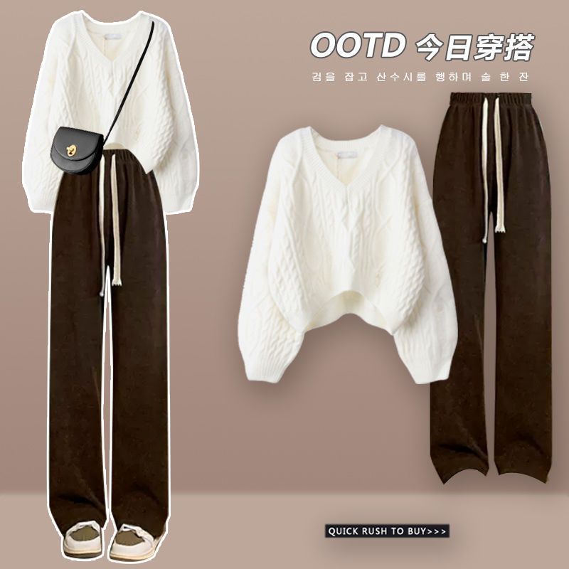 Bộ Áo Sweater + Quần Ống Rộng Thời Trang Thu Đông Hàng Mới 2022 Dành Cho Bạn Nữ