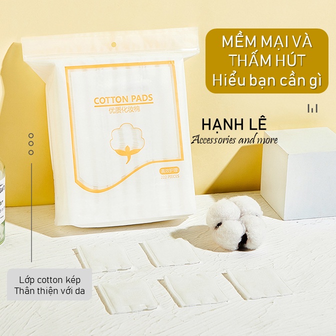 Bông tẩy trang 222 miếng Kotton pads 3 lớp nội địa trung mềm mịn và thấm hút tốt, dễ sử dụng và ít hao mỹ phẩm