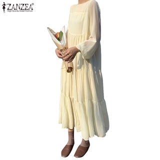 Đầm maxi zanzea tay dài phồng thời trang cho nữ