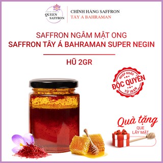 Saffron ngâm mật ong hũ 2gram, nhuỵ hoa nghệ tây, Saffron Tây Á Bahraman Super Negin - Nhập khẩu độc quyền từ Iran