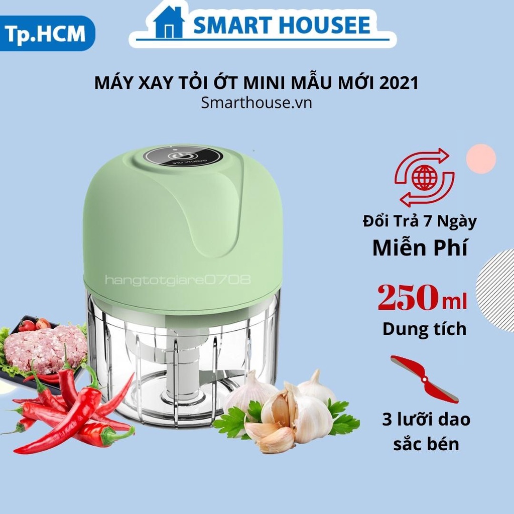 [ MÀU XANH ] Máy Xay Tỏi Ớt Đa Năng Sạc Pin Thể Tích 250ml - Máy Xay Mini Cầm Tay mẫu mới Siêu Bền