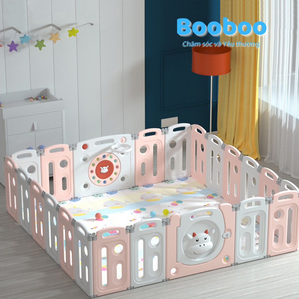 [Tặng 01 Thảm 2 Mặt + Bóng Holla Pastel] Quây Cũi Nhựa Little Sheep Gấp Gọn Làm Từ Nhựa An Toàn Cho Bé