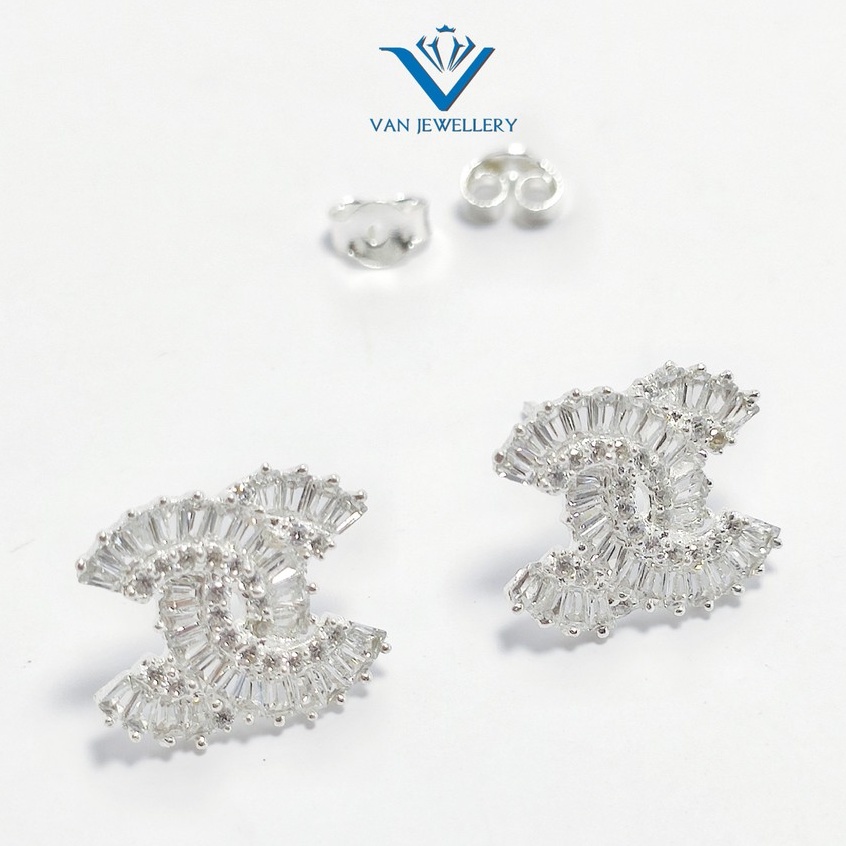 Bông tai bạc bông chữ X đính đá lấp lánh