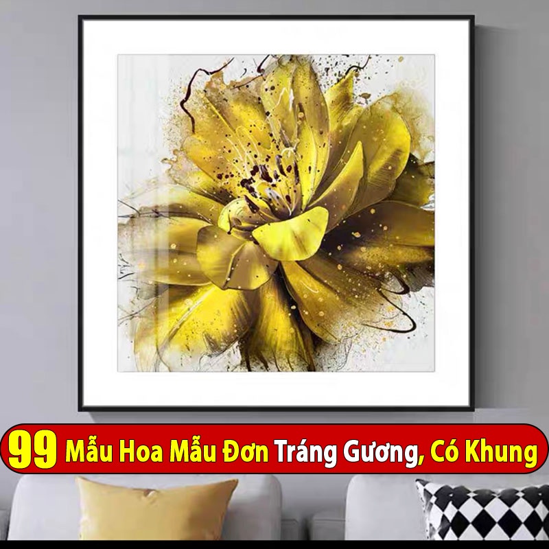 Tranh Treo Tường Hoa Mẫu Đơn Tráng Gương Cao Cấp Tặng Kèm Đinh Treo Tường