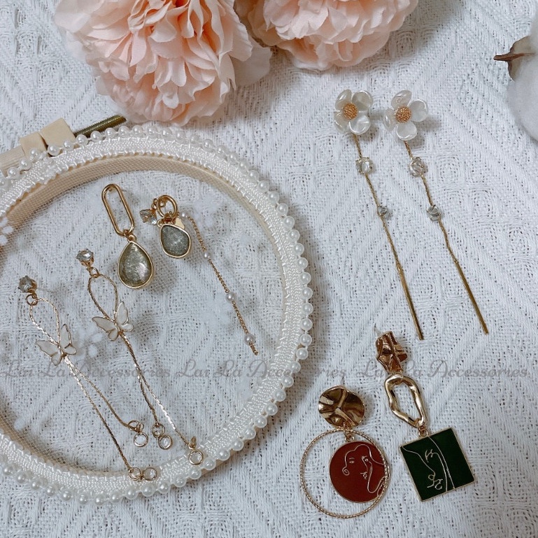 Bông tai nữ dáng dài thiết kế mới lạ, Khuyên tai bạc 925 Hàn Quốc Lại La