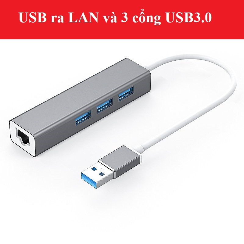 HUB chuyển đổi USB 3.0 sang LAN 1000Mbps và 3 cổng USB 3.0 vỏ nhôm