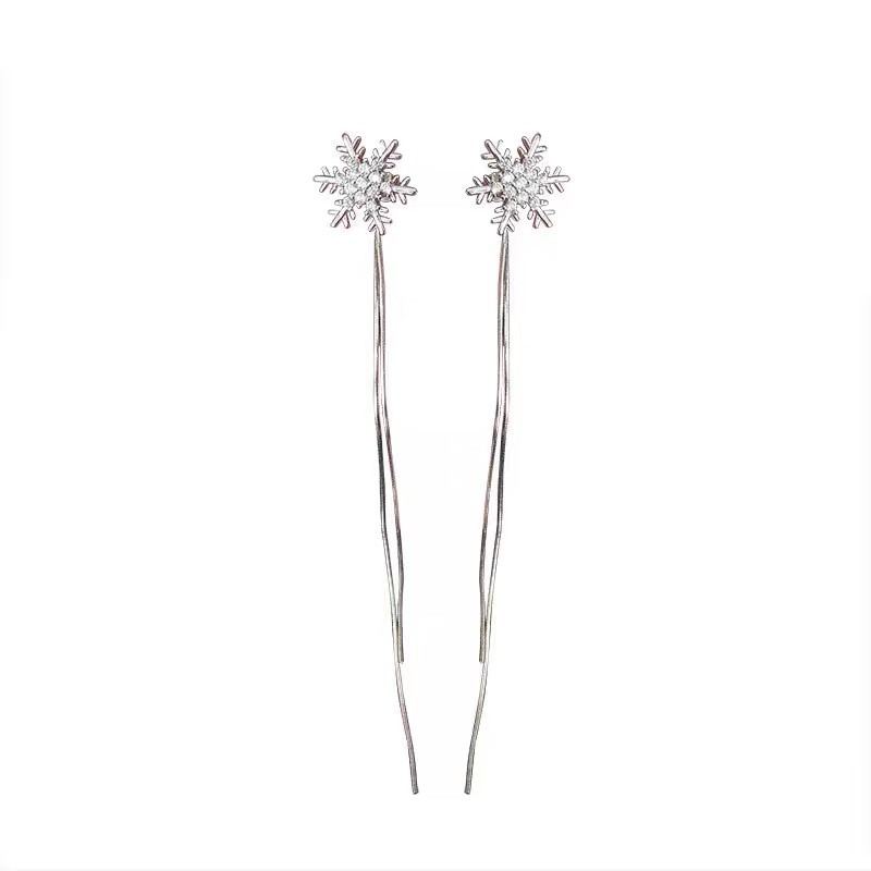 Snowflakes Long Chain Drop Earrings khuyên tai hoa tuyết phong cách hàn quốc sang chảnh