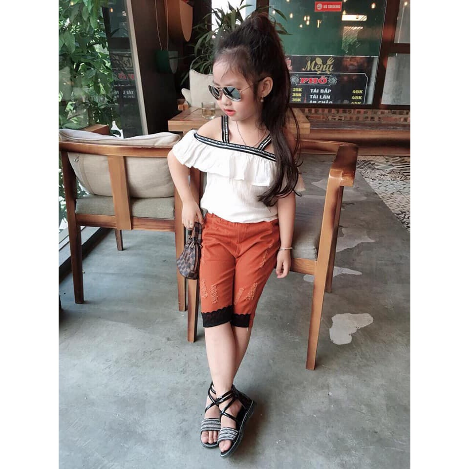 BỘ Áo đũi 2 dây + Quần kaki phối ren thời trang cho bé gái - b2dad