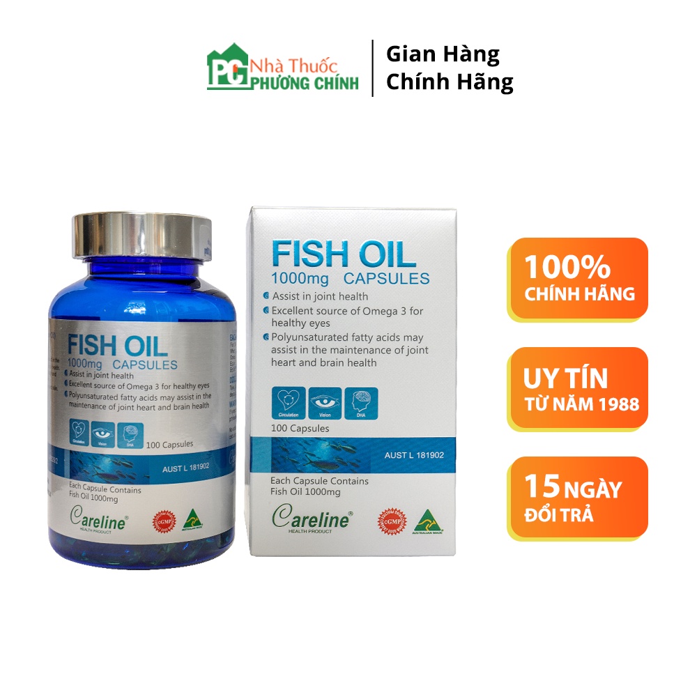 Viên Uống Dầu Cá Úc Fish Oil CareLine - Bổ Sung Dầu Cá Tự Nhiên, DHA, Cải Thiện Trí Nhớ, Sáng Mắt (Hộp 100 Viên)