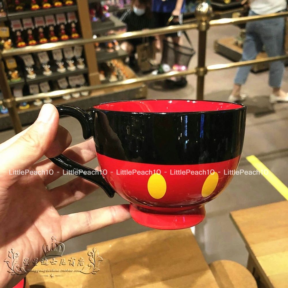 Ly sứ cốc sứ Disney cao cấp chính hãng có quai cầm tay hình Mickey Minnie chấm bi đỏ đen cho nam nữ