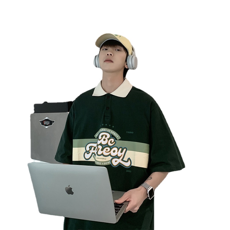 Áo Thun polo Dáng Rộng Thêu Chữ Thời Trang size M-3XL Cho Nam