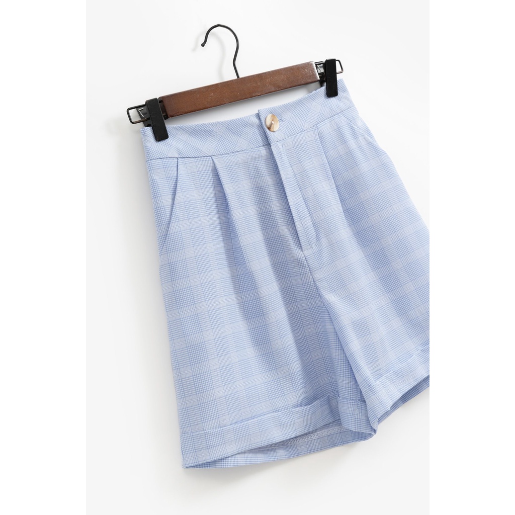 Set blazer ngắn tay màu kẻ xanh blue và be MADELEN