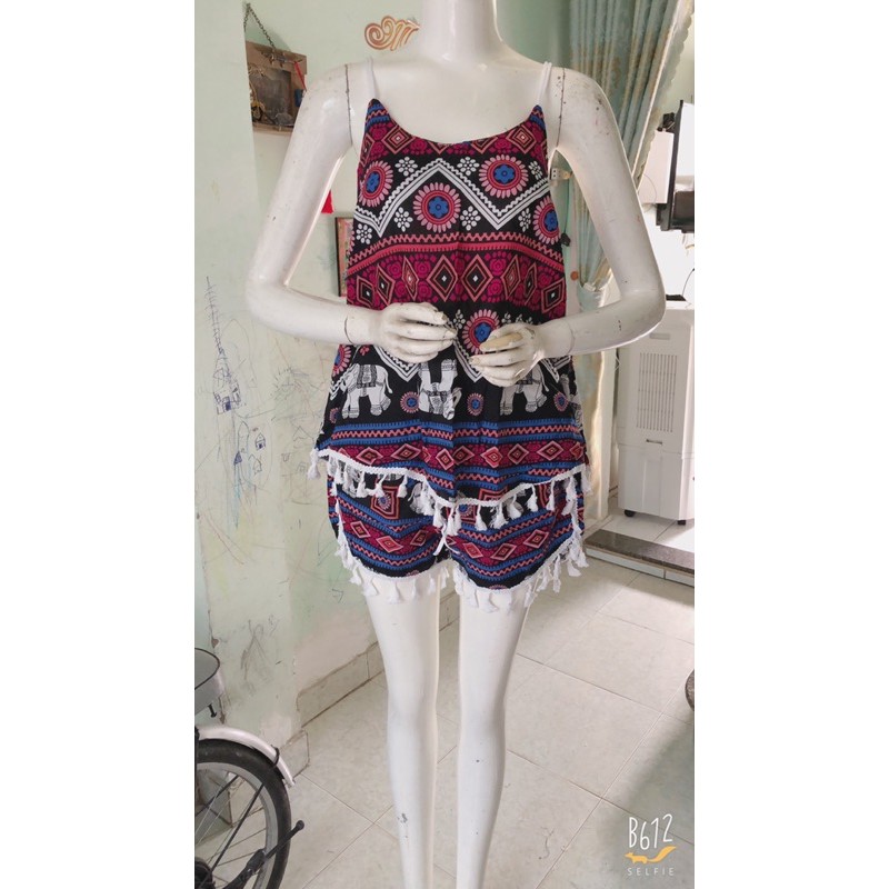 [size 1 &amp; size 2/45-65ky]Bộ lanh thổ cẩm viền ren tua rua bộ mặc ngủ mặc nhà
