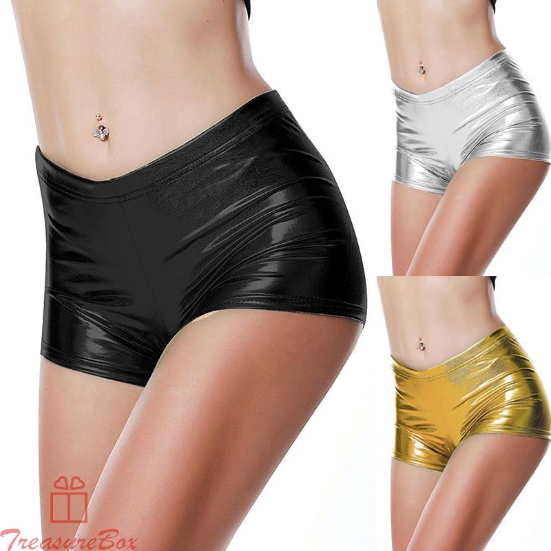 Women Ladies Shorts Clubwear Party Pants Costume Mini Tight Solid Wet look Low waist Women Ladies Sexy Bottoms