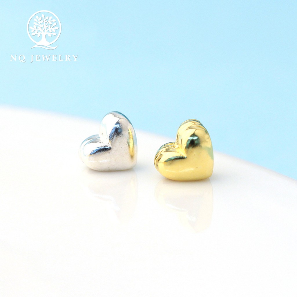 Charm bạc trái tim xỏ ngang, mặt dây chuyền trái tim bạc nhỏ - NQ Jewelry