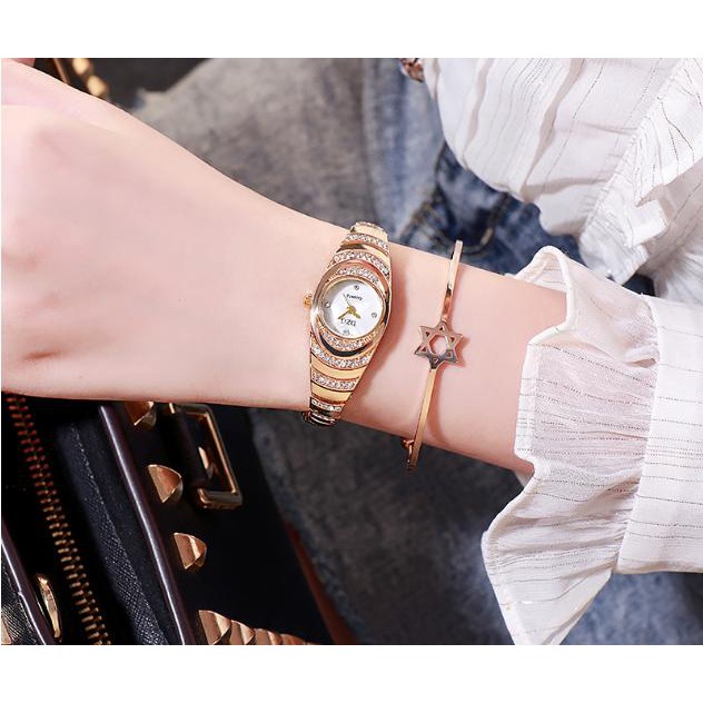 ĐỒNG HỒ NỮ DÂY KIM LOẠI DZG 3 TẦNG NGỌC D381 LẮC TAY SIÊU ĐẸP | BigBuy360 - bigbuy360.vn