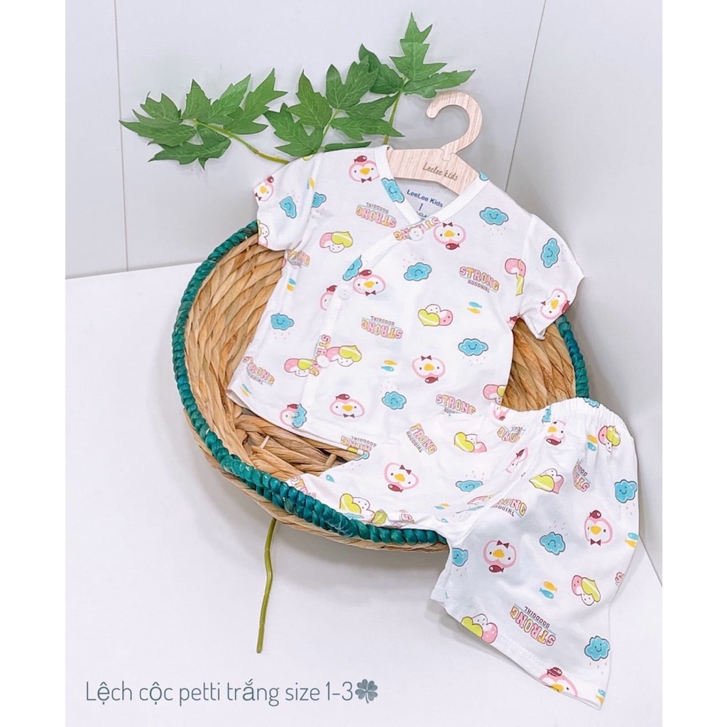 Bộ cộc tay petit cúc lệch Leeleekid cho bé sơ sinh họa tiết đáng yêu hàng chất lượng cao