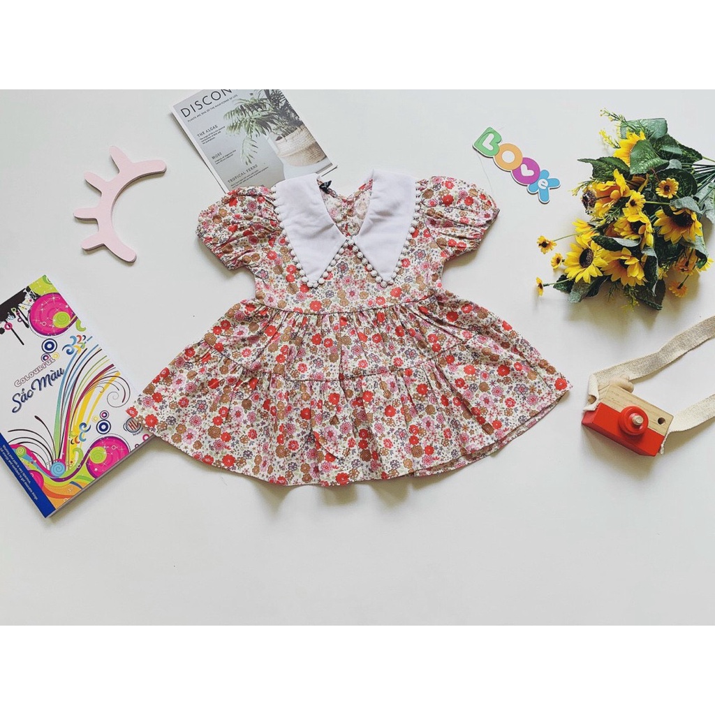 ĐẦM HOA NHÍ XANH CỔ REN CHO BÉ GÁI