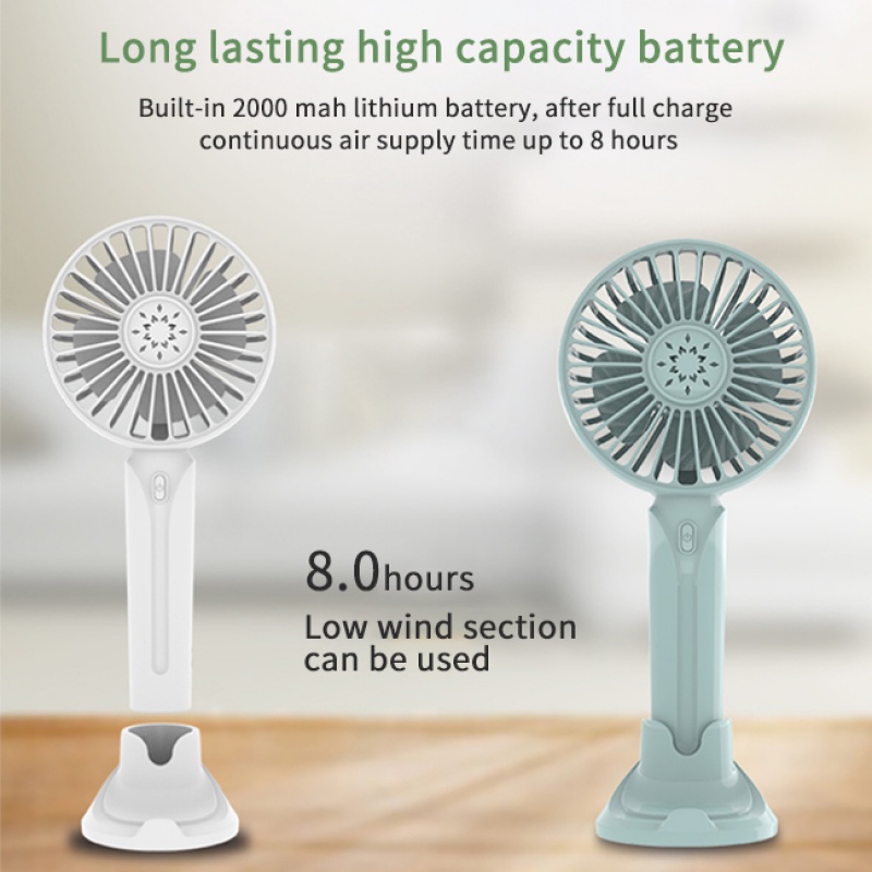 Quạt Cầm Tay 2000mAh Mini Có Cổng Sạc USB Kèm Đế Đứng Cho Điện Thoại