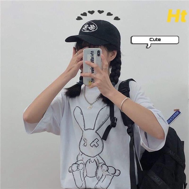 Sét áo thỏ rabit + quần đùi trơn đen HT11