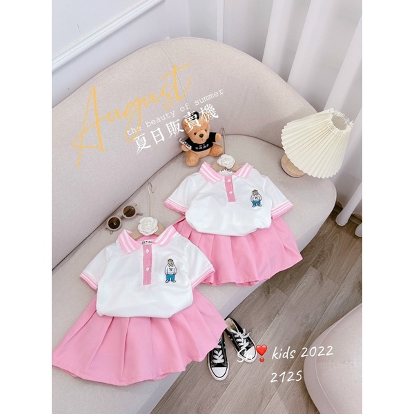 Set Váy Polo Cá Sấu + Chân Váy Kaki Mềm Cho Bé Gái