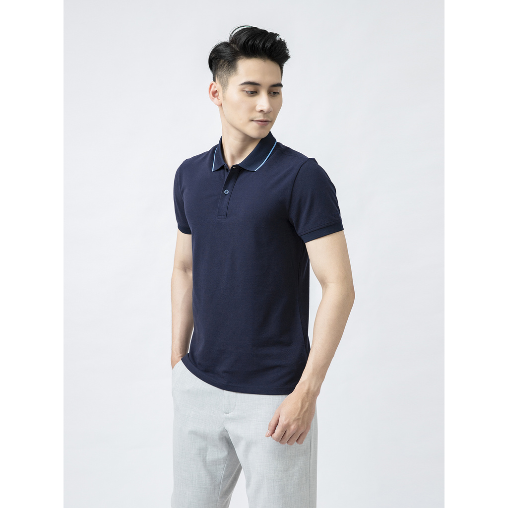 Áo Thun Nam Tay Ngắn Có Cổ Aristino APS035S1 Màu Xanh Tím Than 25 Chất Liệu Cotton Kiểu Dáng Slim Fit