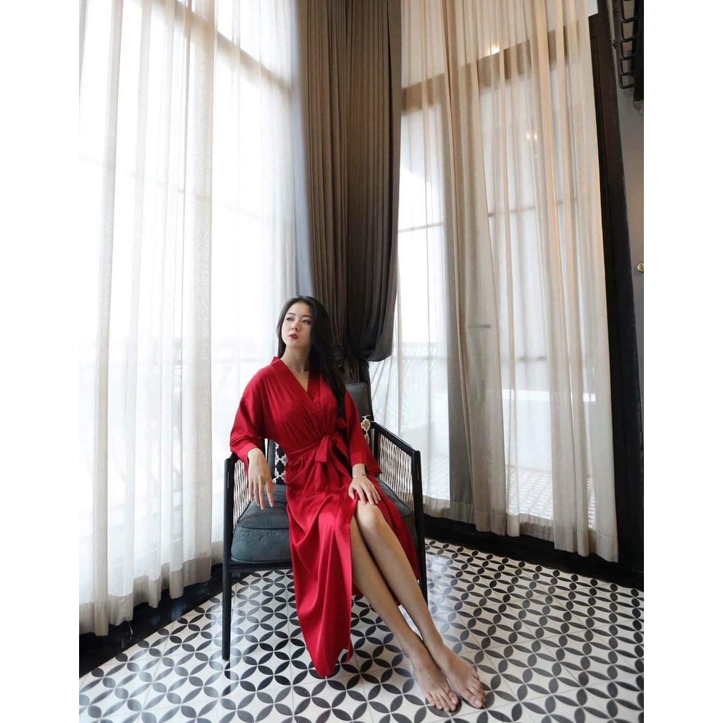 Áo choàng ngủ lụa trơn dài qua gối Hantu Sleepwear  ĐỦ MÀU ĐỦ SIZE 40 -100KG