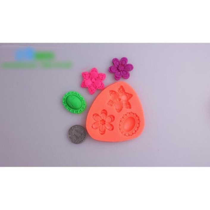 Khuôn silicon 4D viên ngọc và hoa (8,5 x 7,5 x1cm) - Cao cấp