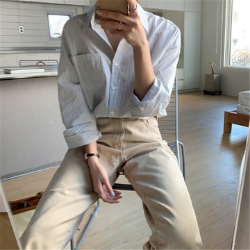 Áo Sơ Mi Tay Dài Kẻ Sọc Thời Trang Hàn Quốc Cho Nữ