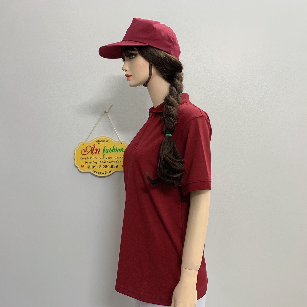 Áo polo màu đỏ đô mặc sáng da vải poly Thái cao cấp cho nam nữ _ Hình chụp thật