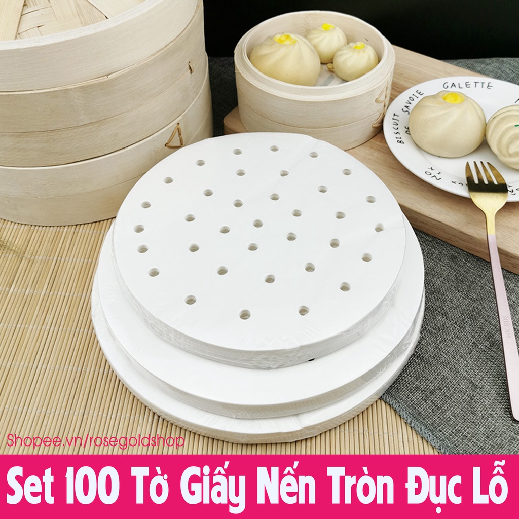 Set 100 Tờ Giấy Nến Tròn Đục Lỗ Size 20cm & 23cm, Lót Xửng Hấp, Nồi Chiên Không Dầu, Hấp Bánh, Nướng Thịt...