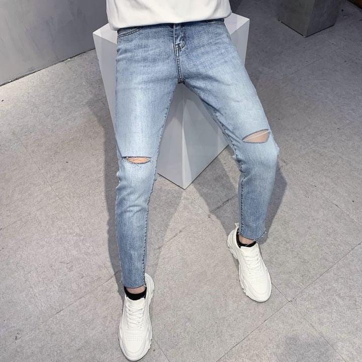 quần jean nam dáng baggy cắt gấu chất liệu co dãn