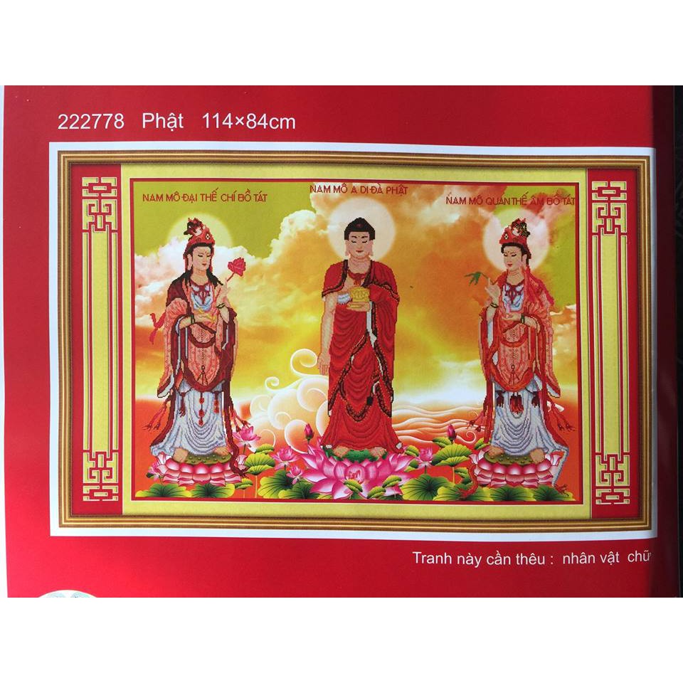 Tranh thêu chữ thập Tam thế phật 222778-114x84cm