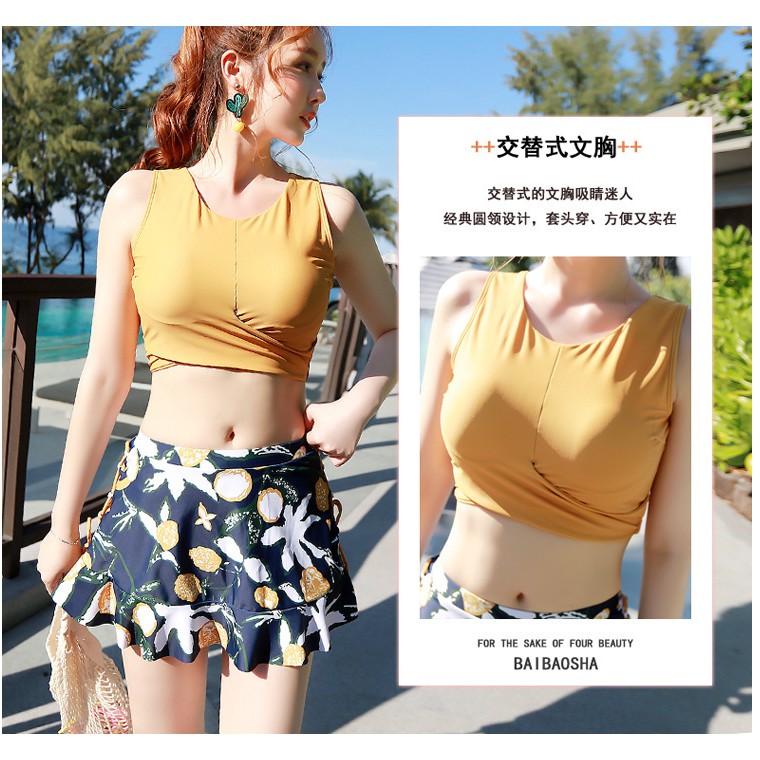 [Mã FASHIONHOT19 giảm 10K đơn bất kỳ] Bộ bơi 3 mảnh màu vàng- đỏ hoạ tiết cực đẹp | BigBuy360 - bigbuy360.vn