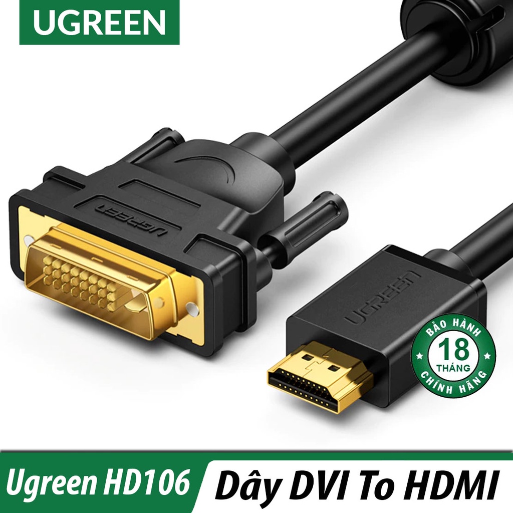 Cáp HDMI Sang DVI Chính Hãng UGreen HD106 - Dài 1M, 1.5M, 2M, 3M, 5M, 10M