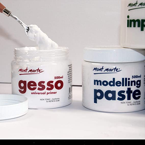 Sơn lót GESSO MONT MARTE màu trắng/ đen - sơn lót, chất đắp trên vải toan cho tranh acrylic, sơn dầu - lọ 500ml