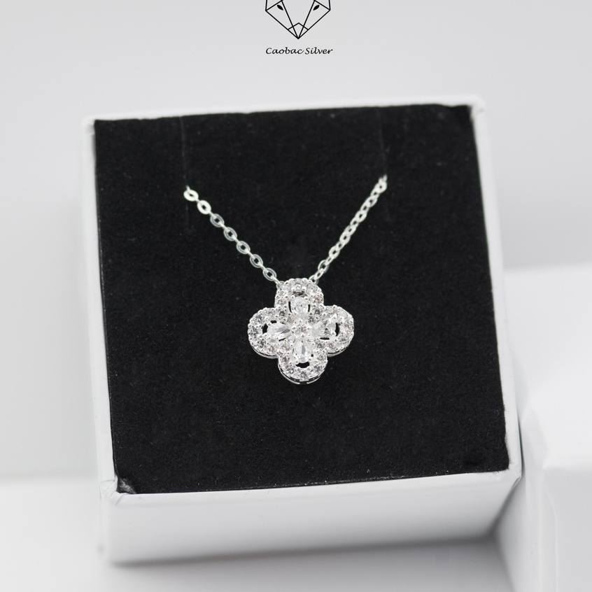 Dây Chuyên Bạc Ta CaoBac Silver Bốn Lá Nạm Đá May Mắn Cho Bạn Nữ Xinh Xắn Đáng Yêu