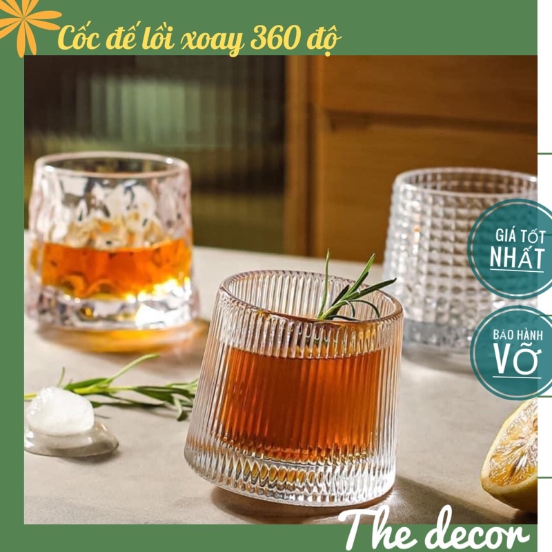 Cốc uống nước đế lồi xoay 360 độ,ly thủy tinh chịu nhiệt cao cấp,uống rượu ngoại tiện lợi THE DECOR