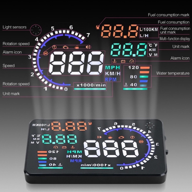 Bộ thiết bị hiển thị tốc độ xe trên kính lái ô tô, xe hơi cao cấp HUD - A8 950k