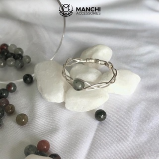 Nhẫn đá Bloodstone handmade dây màu bạc