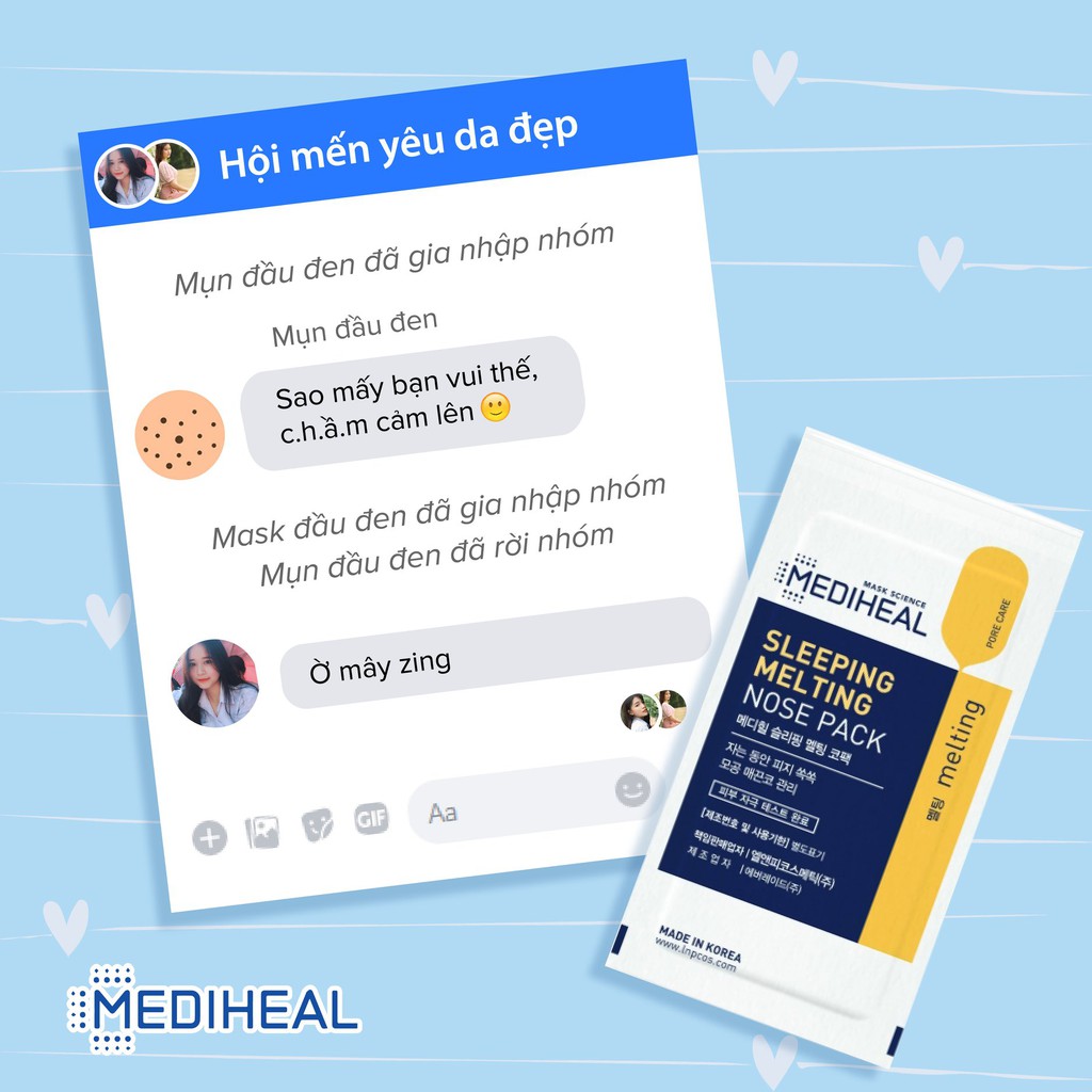 Hộp 3 Miếng Mặt Nạ Ngủ Mediheal Làm Sạch Mụn Đầu Đen Dành Cho Mũi Mediheal Sleeping Melting Nose Pack