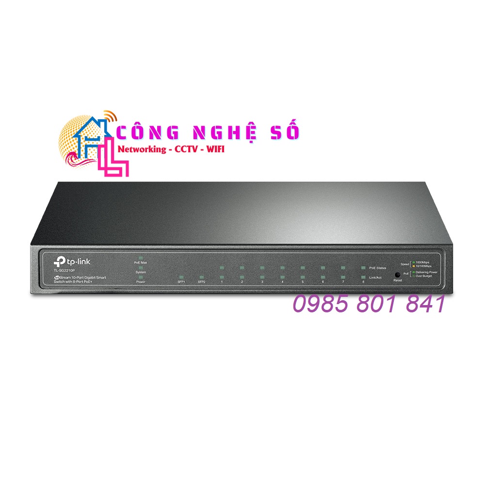 Bộ chia mạng PoE TPLINK TL-SG2210P 10 cổng Gigabit, 8 cổng PoE+ (61W), Chia Mạng Lan, Smart Managed, có Vlan