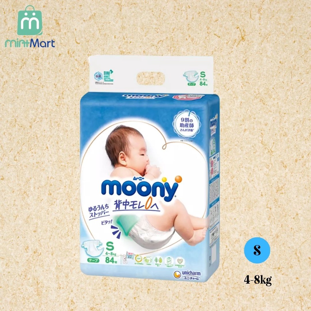 Bỉm MOONY Xanh Tiêu Chuẩn Nội Địa Nhật Đủ Size NB90/S84/M64/M58/L44/XL38