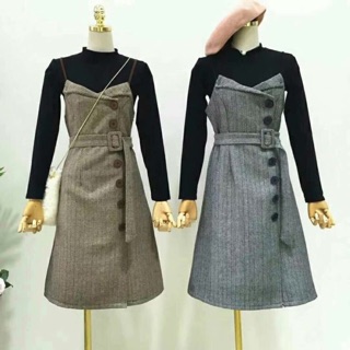 Set váy yếm dạ kèm đai