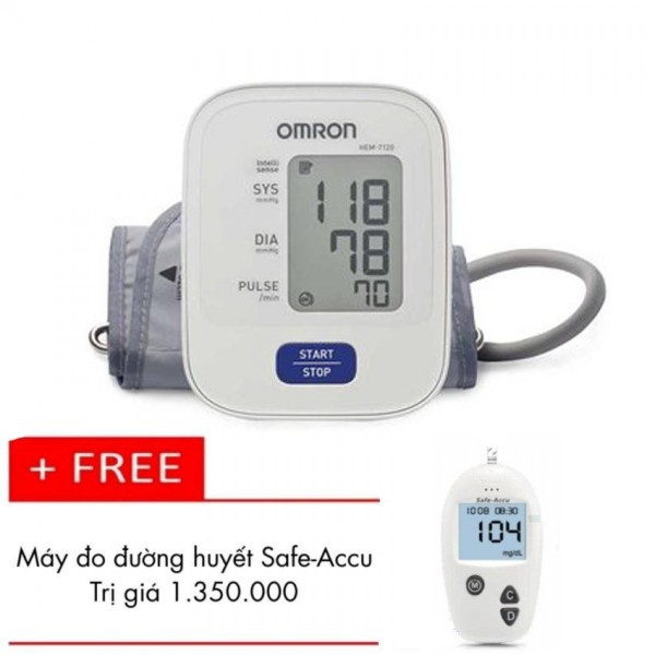 Máy đo huyết áp bắp tay Omron Hem 7120 Tặng Máy đo đường huyết Safe Accu