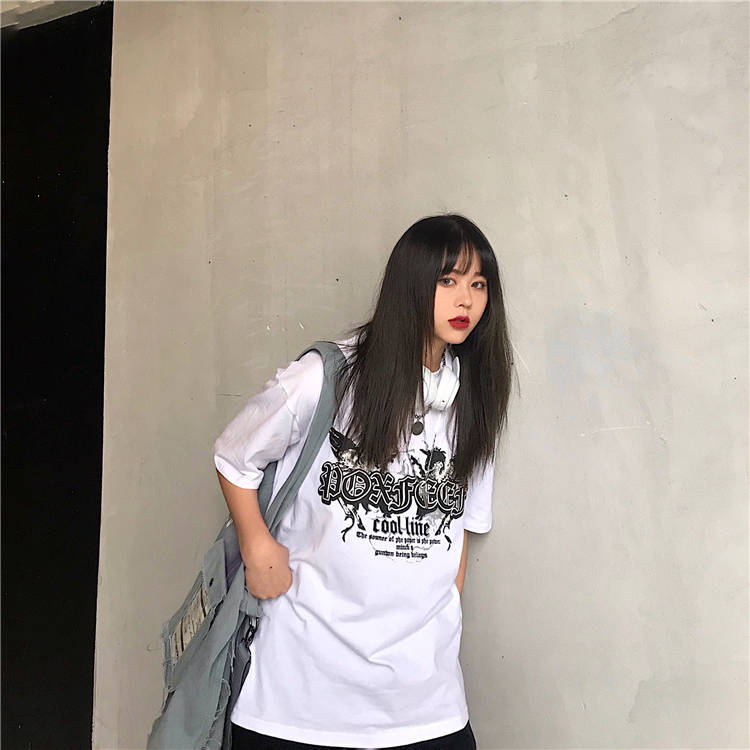 NRVP Áo thun ngắn tay dáng rộng in hoạt hình kiểu Hàn Quốc thời trang mùa hè 2021 cho học sinh